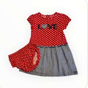 Child of Mine Baby Girl LOVE Dress Set - 18M - Red Hearts & Stripes (115-1)